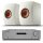Cambridge Audio AX R100D sztereó rádióerősítő + KEF LS50 Meta polcsugárzó pár, fehér