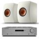 Cambridge Audio AX R100D sztereó rádióerősítő + KEF LS50 Meta polcsugárzó pár, fehér