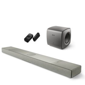   KEF XIO Soundbar (ezüst szürke) + KC62 mélyláda (titánium szürke) + KW2 vezeték nélküli adapter