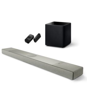   KEF XIO Soundbar (ezüst szürke) + Kube 10 mélyláda (fekete) + KW2 vezeték nélküli adapter