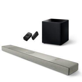   KEF XIO Soundbar (ezüst szürke) + Kube 12 mélyláda (fekete) + KW2 vezeték nélküli adapter